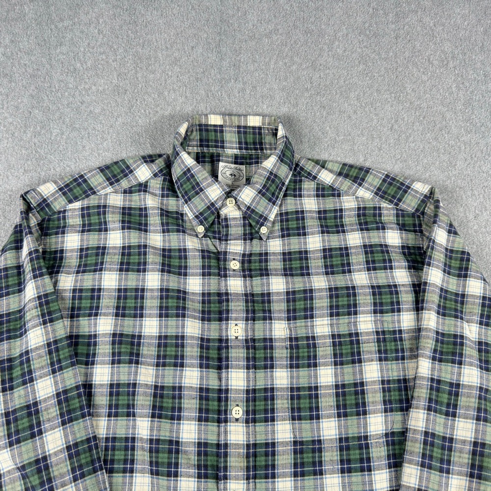 Vintage Brooks Brothers Flannel Shirt L Green Plaid Button Down Long Sleeve